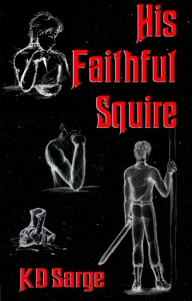 Image of His Faithful Squire cover, white sketches of a man on a starry background.